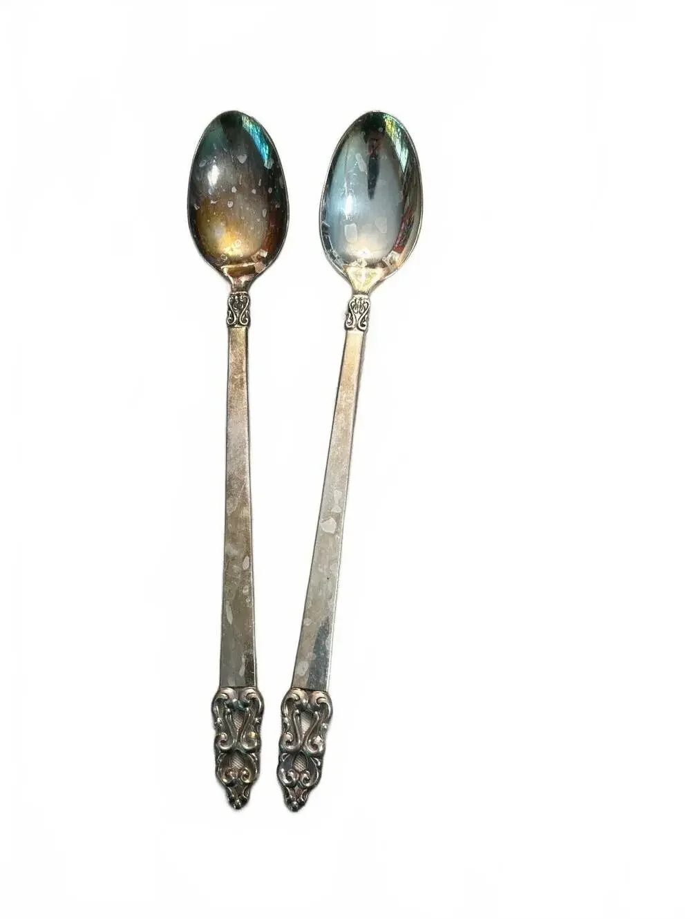 1847 Rogers Bros King Frederik Silverplate Iced Tea Spoons, Set of Two